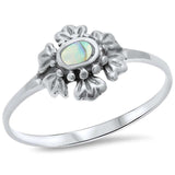 Fashion Snowflake Ring Oval Simulated Rainbow Abalone Snow Flake 925 Sterling Silver