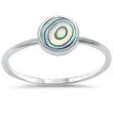 Solitaire Fashion Petite Dainty Trendy Solitaire Ring Round Simulated Rainbow Abalone 925 Sterling Silver - Blue Apple Jewelry