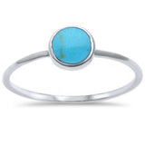 Solitaire Fashion Petite Dainty Trendy Solitaire Ring Round Simulated Rainbow Abalone 925 Sterling Silver - Blue Apple Jewelry