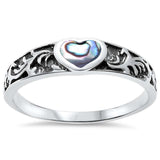 Fashion Heart Promise Ring Band Simulated Rainbow Abalone 925 Sterling Silver (5mm)