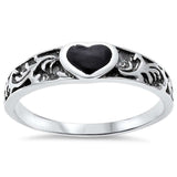 Fashion Heart Promise Ring Band Simulated Rainbow Abalone 925 Sterling Silver - Blue Apple Jewelry