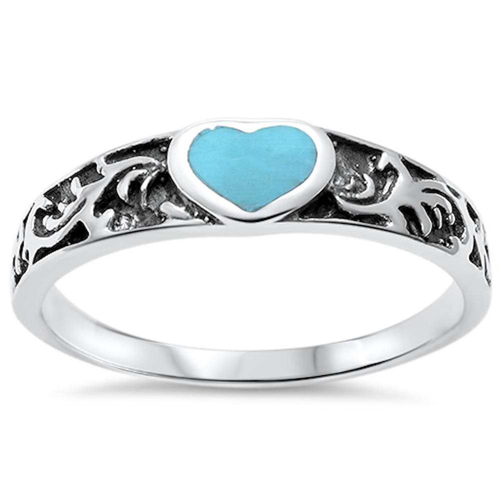 Fashion Heart Promise Ring Band Simulated Rainbow Abalone 925 Sterling Silver - Blue Apple Jewelry