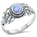 New Design Solitaire Filigree Accent Fashion Ring Oval Simulated Rainbow Abalone 925 Sterling Silver - Blue Apple Jewelry