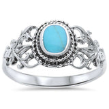 New Design Solitaire Filigree Accent Fashion Ring Oval Simulated Rainbow Abalone 925 Sterling Silver - Blue Apple Jewelry