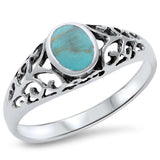 Solitaire Fashion Ring Oval Filigree Swirl Accent Simulated Rainbow Abalone 925 Sterling Silver - Blue Apple Jewelry