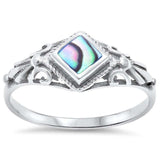 Princess Cut Square Simulated Rainbow Abalone Ring 925 Sterling Silver