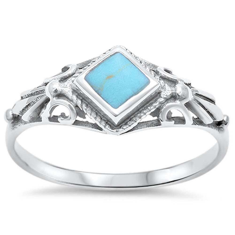New Design Fashion Sideways Ring Princess Cut Square Simulated Rainbow Abalone 925 Sterling Silver - Blue Apple Jewelry