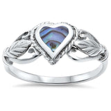 Fashion Solitaire Heart Promise Ring Simulated Rainbow Abalone 925 Sterling Silver - Blue Apple Jewelry