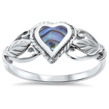 Fashion Solitaire Heart Promise Ring Simulated Rainbow Abalone 925 Sterling Silver