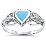 Fashion Solitaire Heart Promise Ring Simulated Rainbow Abalone 925 Sterling Silver - Blue Apple Jewelry