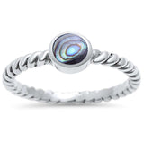 Fashion Solitaire Ring Braided Twisted Cable Band Simulated Rainbow Abalone 925 Sterling Silver - Blue Apple Jewelry