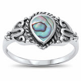 Teardrop Ring Pear Simulated Turquoise Filigree Design 925 Sterling Silver