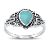 Teardrop Ring Pear Simulated Turquoise Filigree Design 925 Sterling Silver