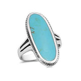 Wide Ring Oval Simulated Turquoise Solitaire 925 Sterling Silver