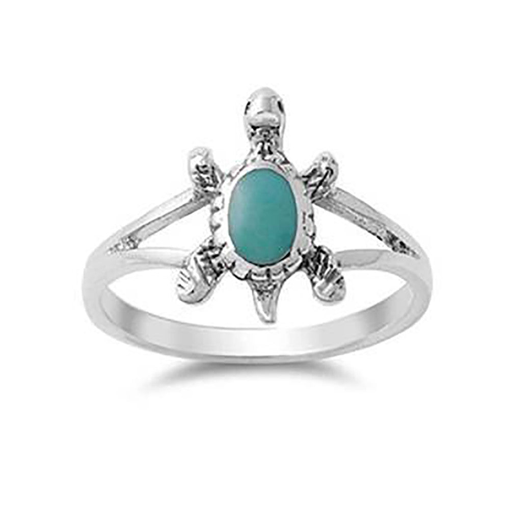 Split Shank Turtle Ring 925 Sterling Silver Simulated Turquoise - Blue Apple Jewelry