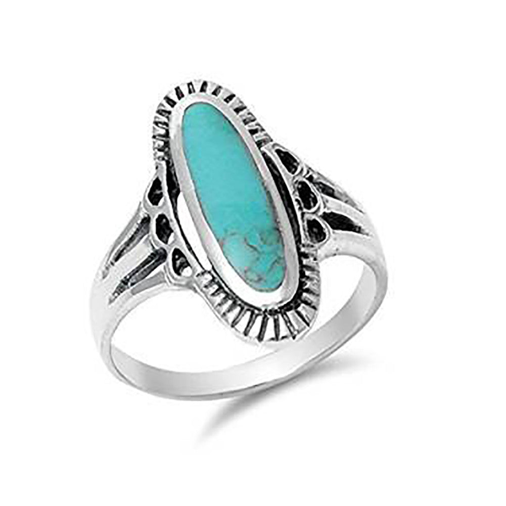 Oval Solitaire Ring 925 Sterling Silver Simulated Turquoise - Blue Apple Jewelry