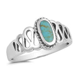 Solitaire Ring Oval Simulated Stone 925 Sterling Silver Choose Color - Blue Apple Jewelry