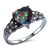 Solitaire Heart Promise Ring Rainbow Cubic Zirconia Black Gold Plated 925 Sterling Silver