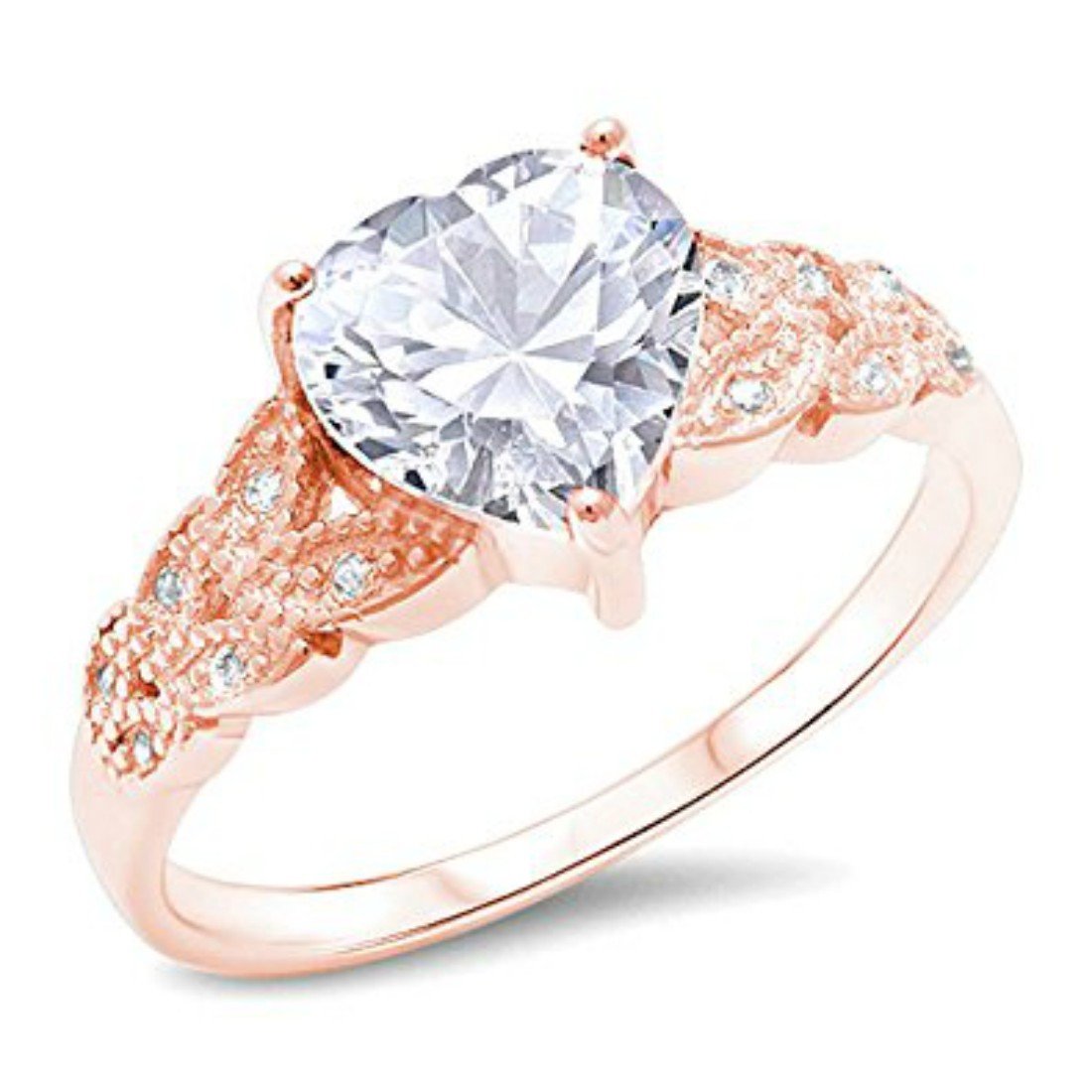 Accent Heart Promise Ring White Round Cubic zirconia Rose Gold Plated 925 Sterling Silver