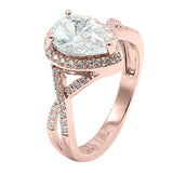 Halo Bridal Engagement Ring Teardrop Pear Round Cubic Zirconia Infinity Shank 925 Sterling Silver