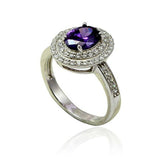 Double Halo Dazzling Wedding Engagement Ring Oval Simulated Amethyst Round Cubic Zirconia 925 Sterling Silver