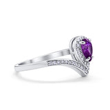 Teardrop V Midi Ring Pear Round Simulated Cubic Zirconia 925 Sterling Silver