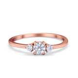 Three Stone Engagement Ring Round Simulated Cubic Zirconia 925 Sterling Silver