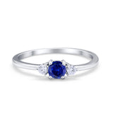 Three Stone Engagement Ring Round Simulated Cubic Zirconia 925 Sterling Silver