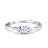 Three Stone Engagement Ring Round Simulated Cubic Zirconia 925 Sterling Silver