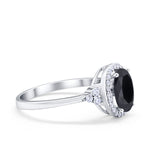 Halo Art Deco Oval Engagement Ring Simulated Cubic Zirconia 925 Sterling Silver