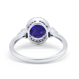 Halo Art Deco Oval Engagement Ring Simulated Cubic Zirconia 925 Sterling Silver
