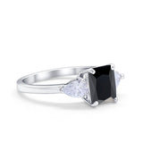 Three Stone Engagement Ring Teardrop Simulated Cubic Zirconia 925 Sterling Silver