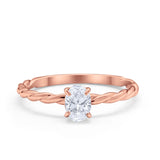 Solitaire Twisted Oval Wedding Ring Simulated Cubic Zirconia 925 Sterling Silver