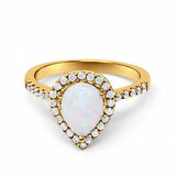 Halo Teardrop Bridal Filigree Ring Simulated Cubic Zirconia 925 Sterling Silver