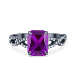 Art Deco Twisted Shank Infinity Emerald Cut Simulated Cubic Zirconia 925 Sterling Silver