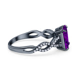 Art Deco Twisted Shank Infinity Emerald Cut Simulated Cubic Zirconia 925 Sterling Silver