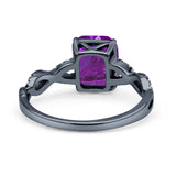 Art Deco Twisted Shank Infinity Emerald Cut Simulated Cubic Zirconia 925 Sterling Silver