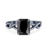 Art Deco Twisted Shank Infinity Emerald Cut Simulated Cubic Zirconia 925 Sterling Silver