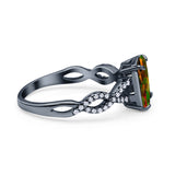 Art Deco Twisted Shank Infinity Emerald Cut Simulated Cubic Zirconia 925 Sterling Silver