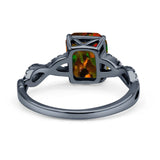 Art Deco Twisted Shank Infinity Emerald Cut Simulated Cubic Zirconia 925 Sterling Silver