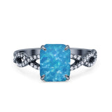 Art Deco Twisted Shank Infinity Emerald Cut Simulated Cubic Zirconia 925 Sterling Silver