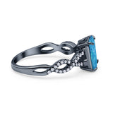 Art Deco Twisted Shank Infinity Emerald Cut Simulated Cubic Zirconia 925 Sterling Silver