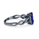 Art Deco Twisted Shank Infinity Emerald Cut Simulated Cubic Zirconia 925 Sterling Silver