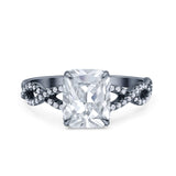 Art Deco Twisted Shank Infinity Emerald Cut Simulated Cubic Zirconia 925 Sterling Silver