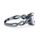 Art Deco Twisted Shank Infinity Emerald Cut Simulated Cubic Zirconia 925 Sterling Silver