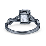 Art Deco Twisted Shank Infinity Emerald Cut Simulated Cubic Zirconia 925 Sterling Silver