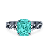 Art Deco Twisted Shank Infinity Emerald Cut Simulated Cubic Zirconia 925 Sterling Silver