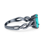 Art Deco Twisted Shank Infinity Emerald Cut Simulated Cubic Zirconia 925 Sterling Silver