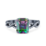 Art Deco Twisted Shank Infinity Emerald Cut Simulated Cubic Zirconia 925 Sterling Silver