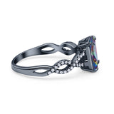 Art Deco Twisted Shank Infinity Emerald Cut Simulated Cubic Zirconia 925 Sterling Silver